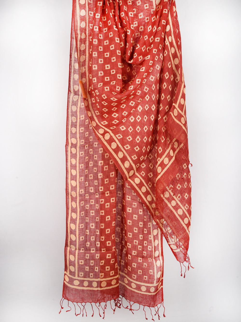 Red Chowk Hand Printed Pure Linen Dupatta