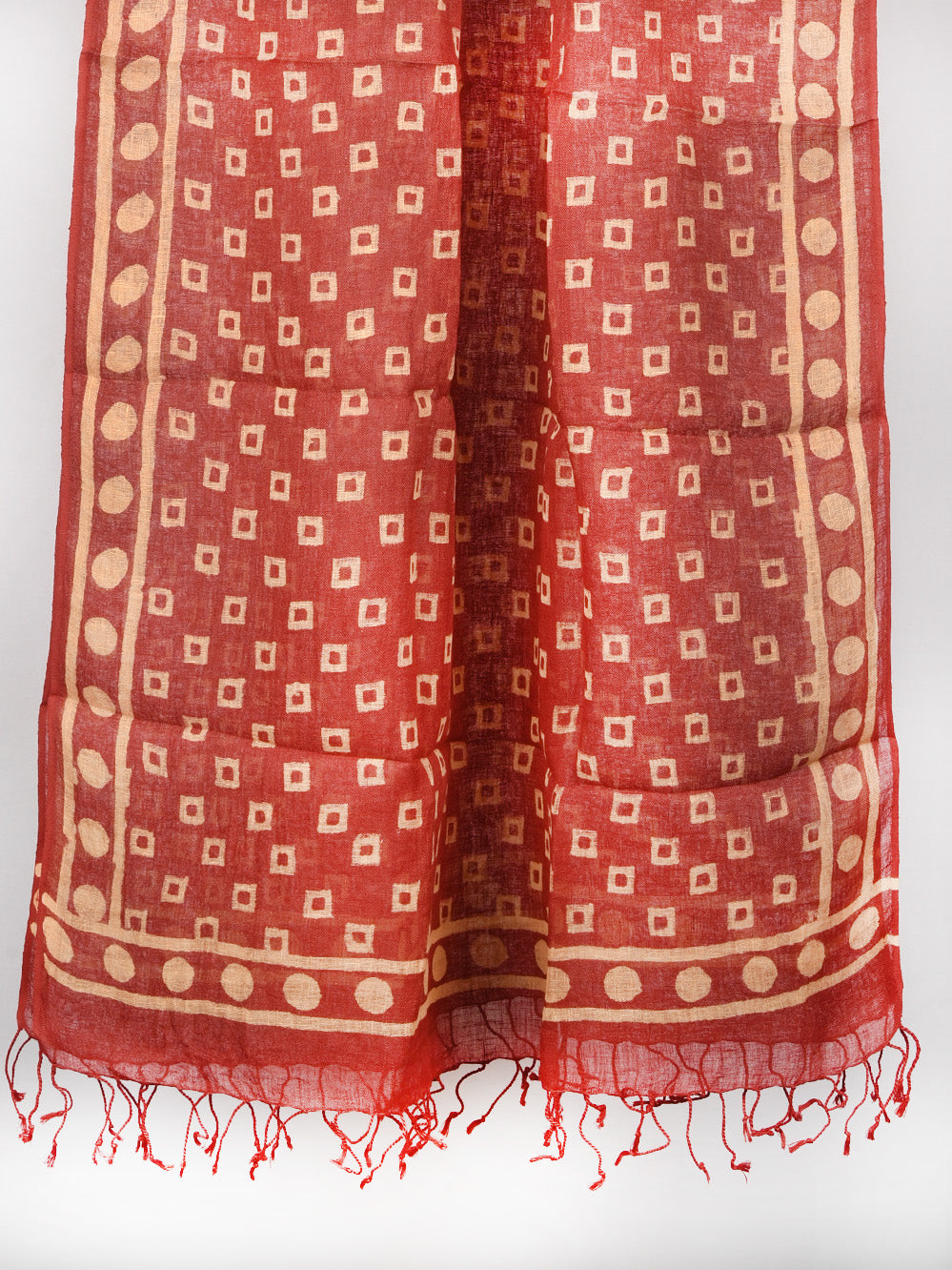 Red Chowk Hand Printed Pure Linen Dupatta