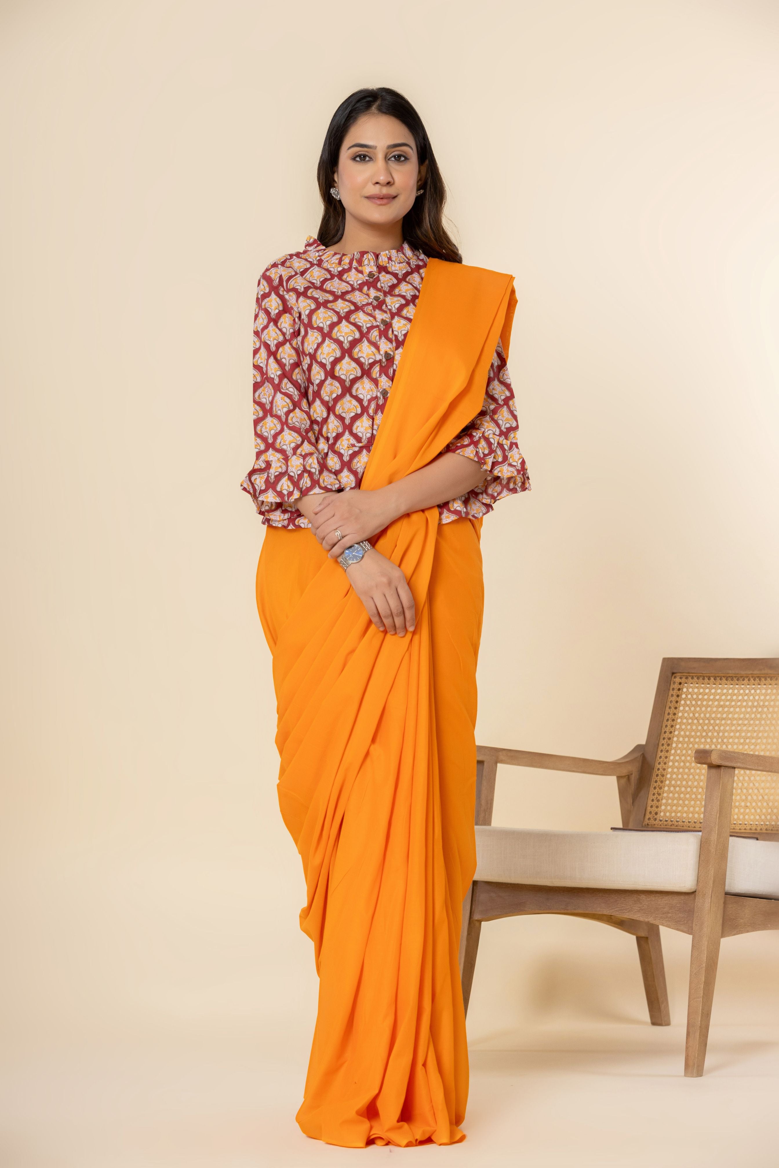 Sunrise Orange Dyed Mul Mul Cotton Saree with Tassels (without Blouse)