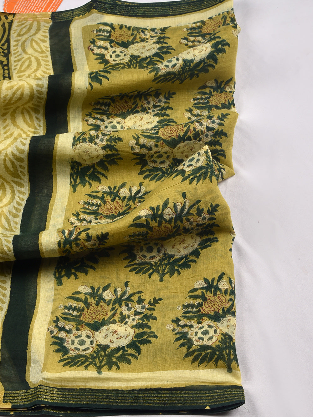 Hara Guldasta Hand Block Printed Silk Cotton Chanderi Dupatta