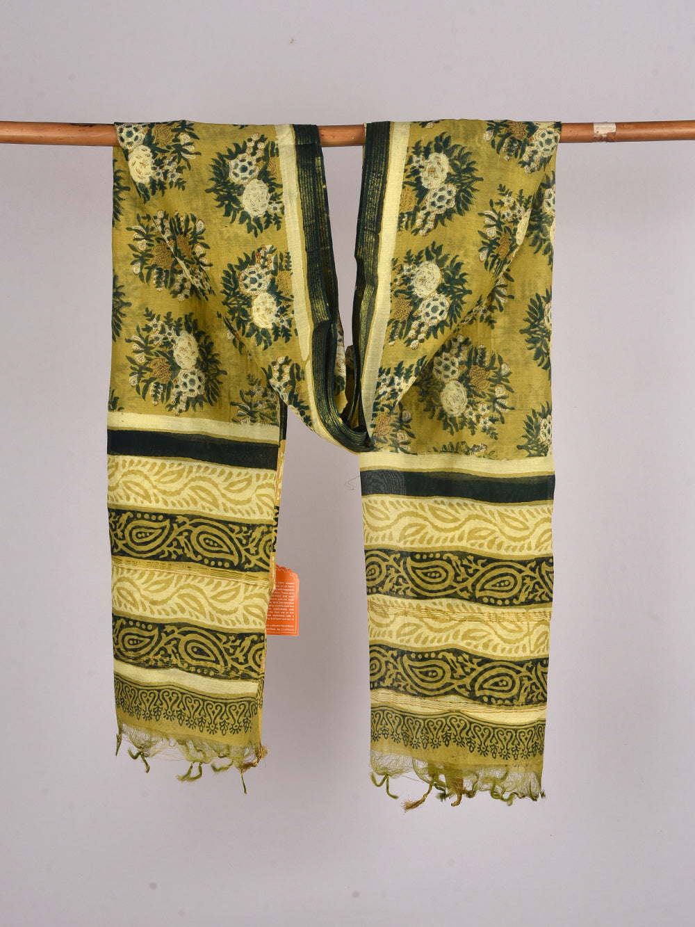 Hara Guldasta Hand Block Printed Silk Cotton Chanderi Dupatta