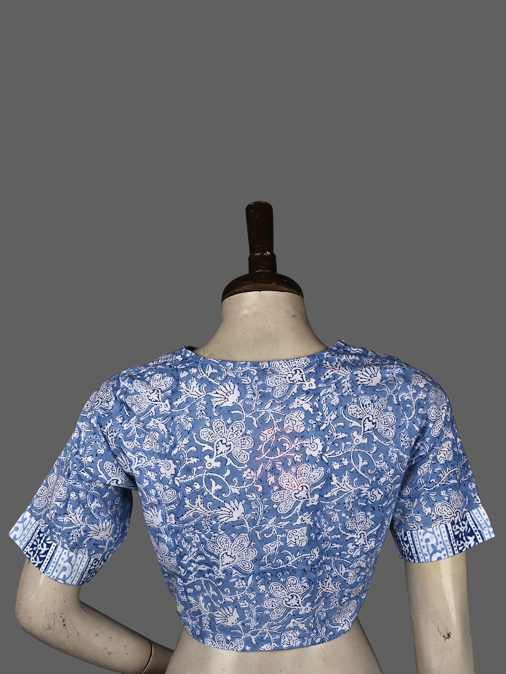 Aasmani Blue Jaal Overlap Collar Hand Block Printed Cotton Blouse