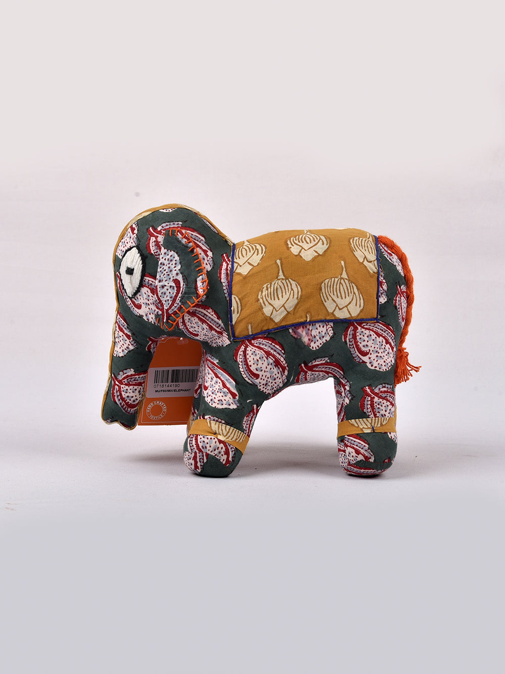 Elephant Green-Yellow Hand Block Printed Fabric Soft Toy