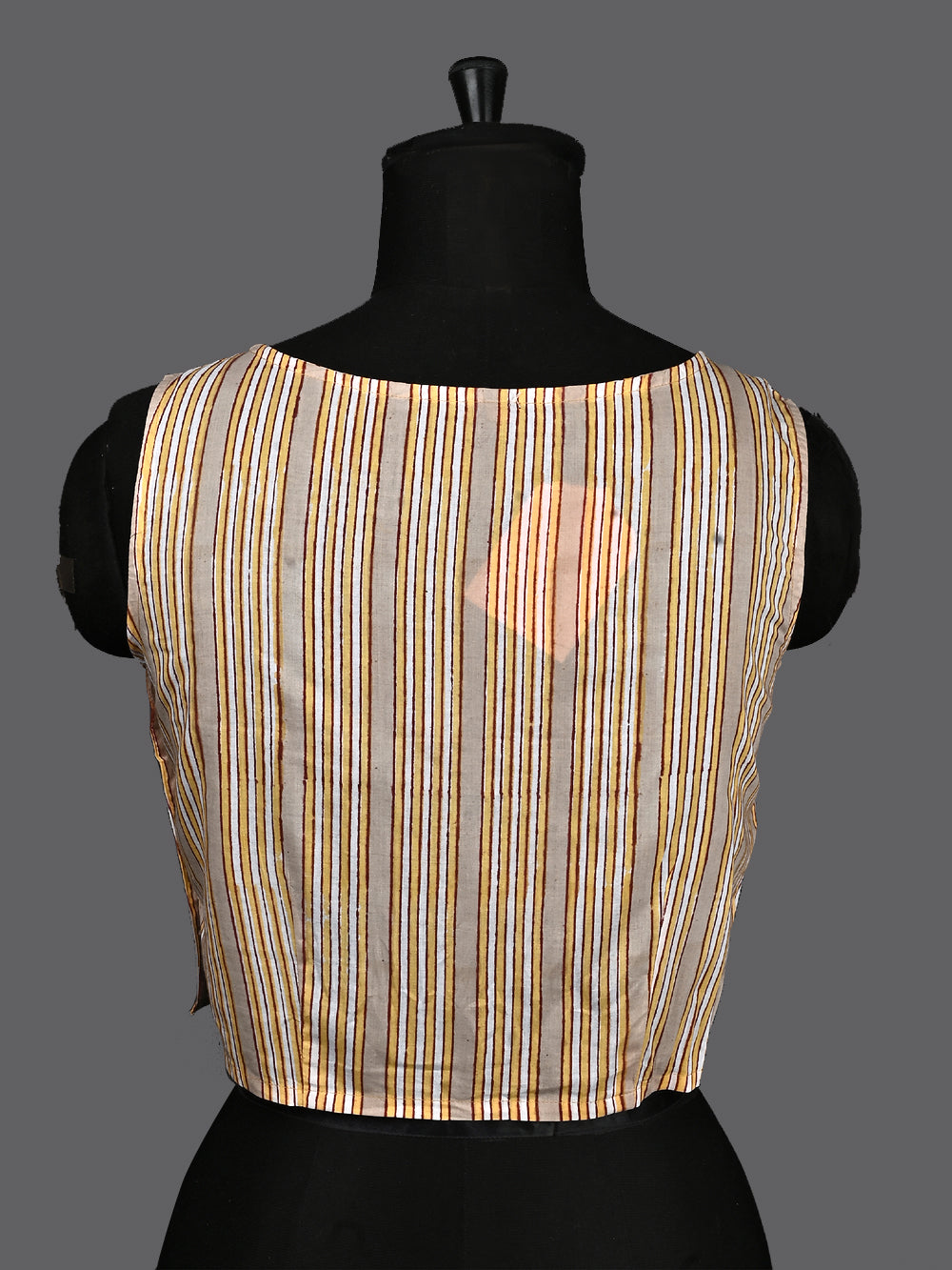 Railway Stripes Hand Block Printed Sleeveless Printed Cotton Blouse