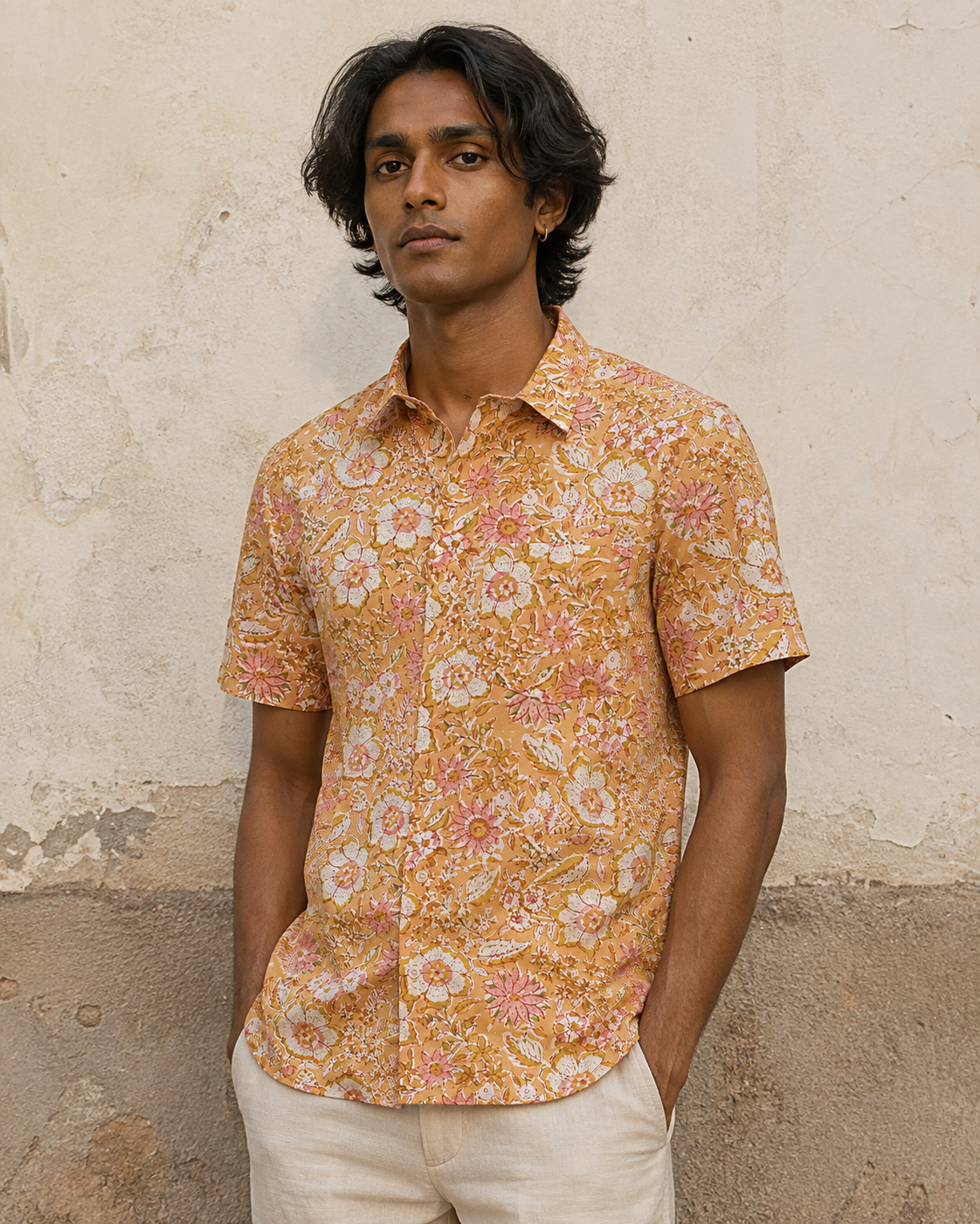 Yellow Jaal Cotton Mens Half Sleeve Shirts