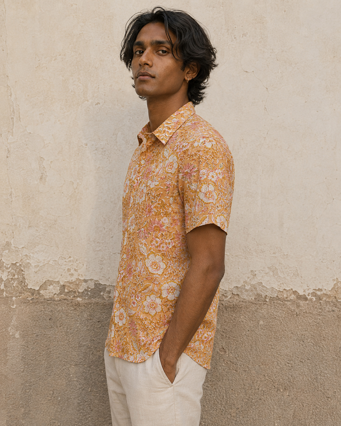 Yellow Jaal Cotton Mens Half Sleeve Shirts