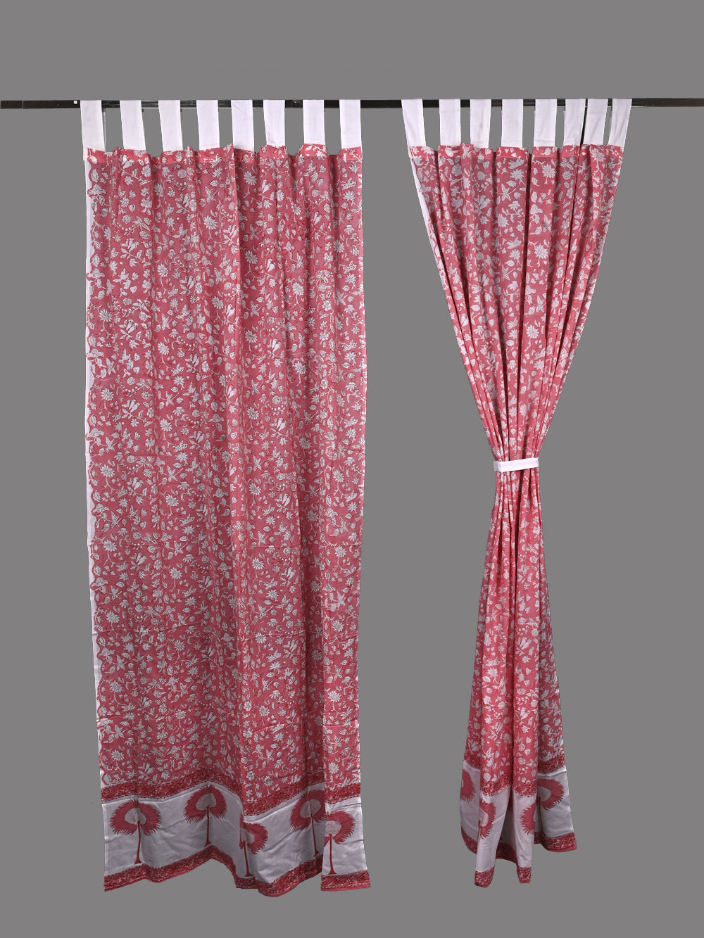 Hand Block Printed Gulabi Chintz Cotton Curtain Set