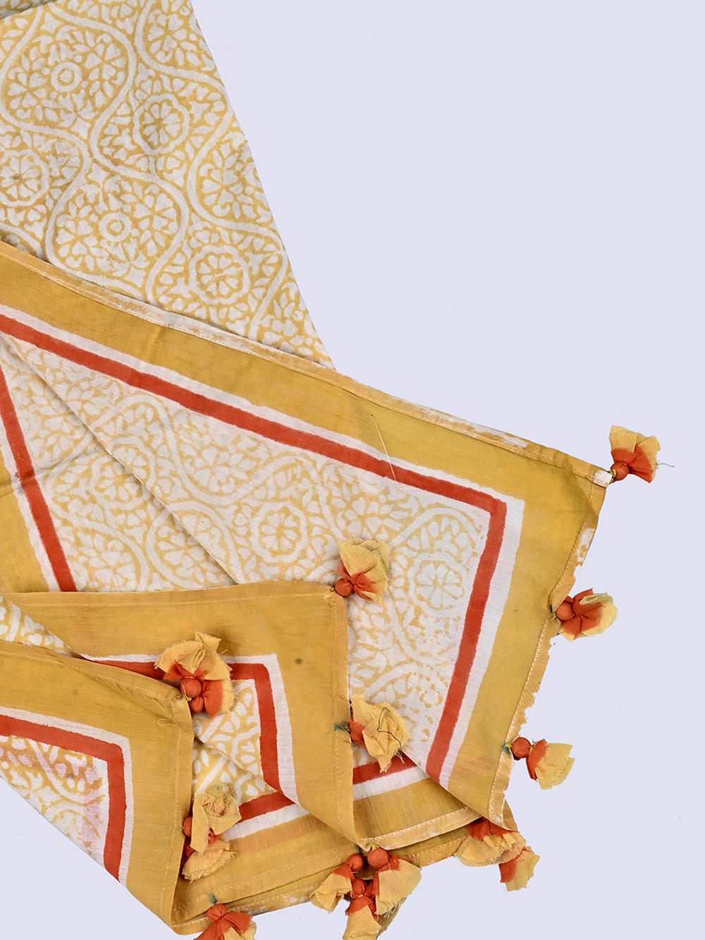 Yellow Jaal Cotton Voile Block Printed Stole