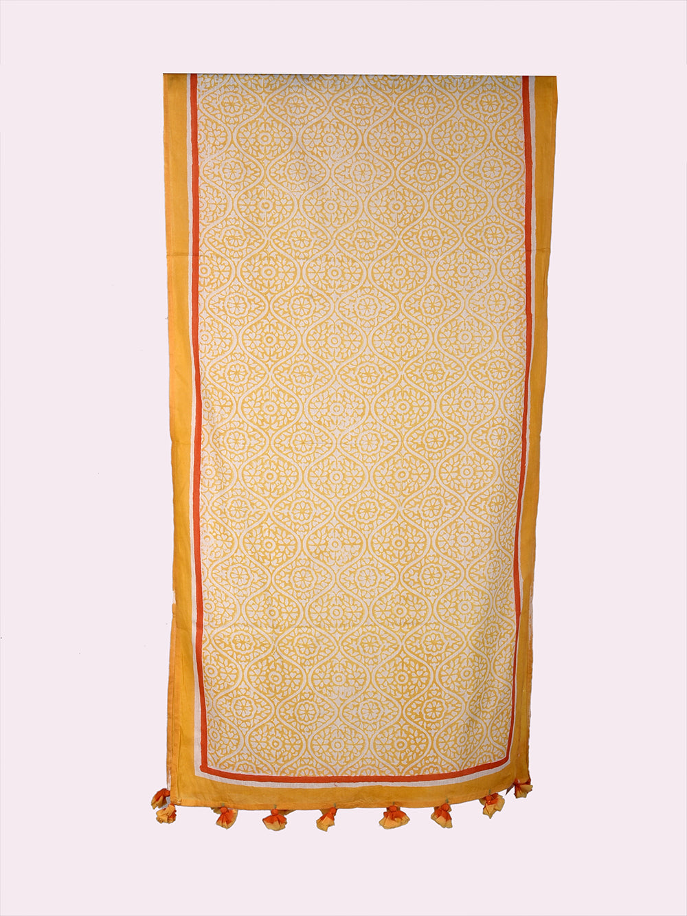 Yellow Jaal Cotton Voile Block Printed Stole