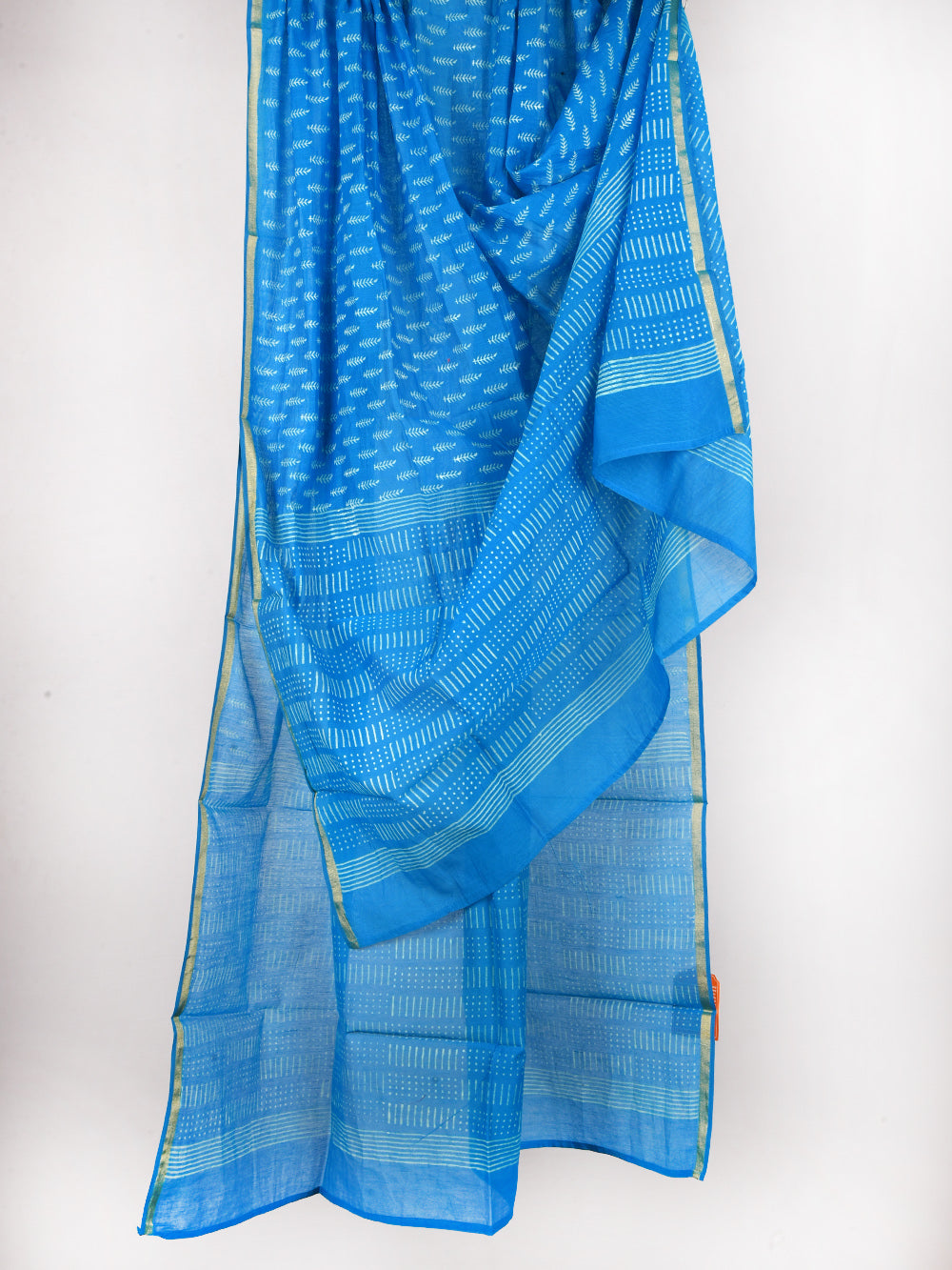 Blue Booti Hand Block Printed Mono Chanderi Dupatta