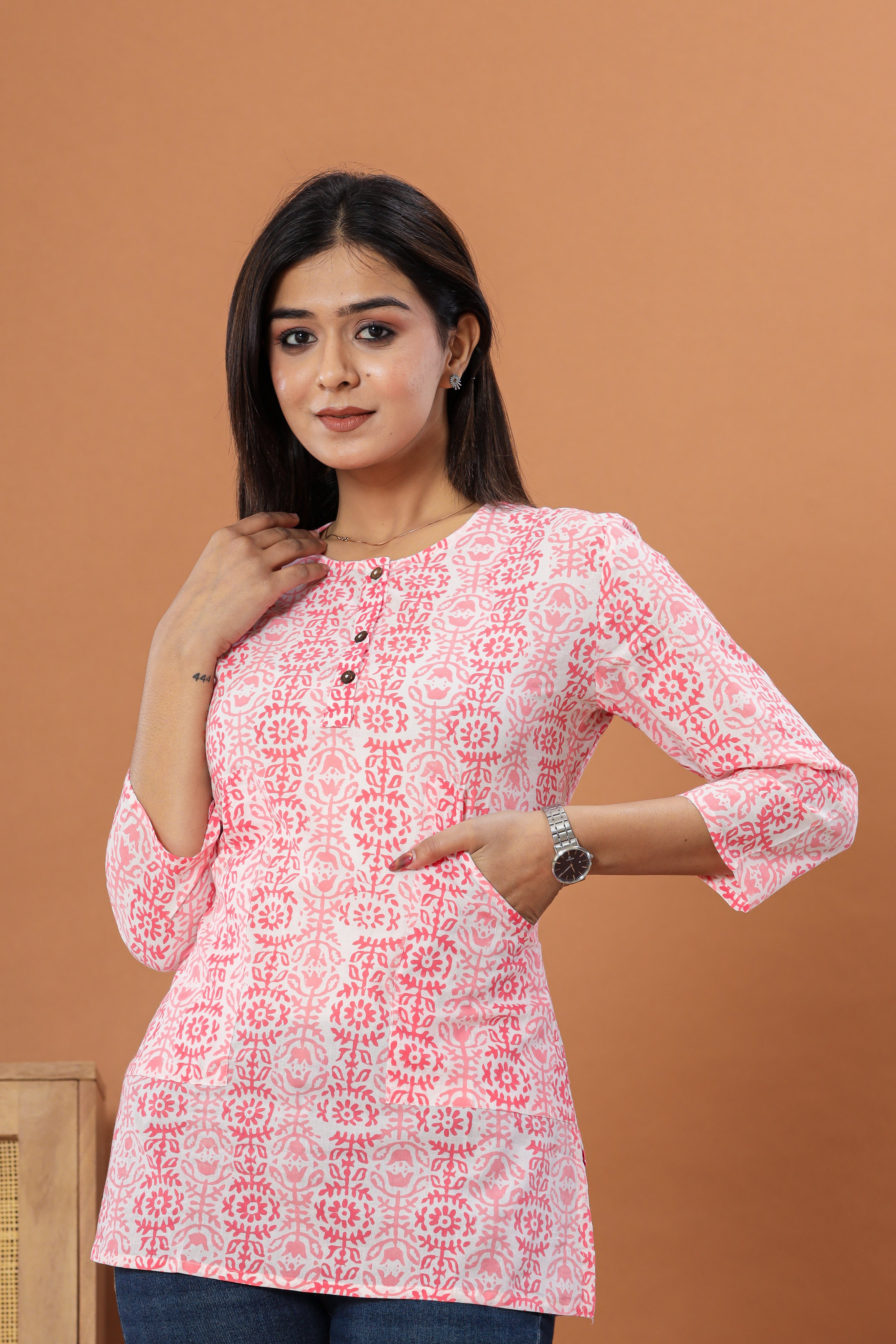 Pink Bel Lounge Womens Hand Block Printed Tops