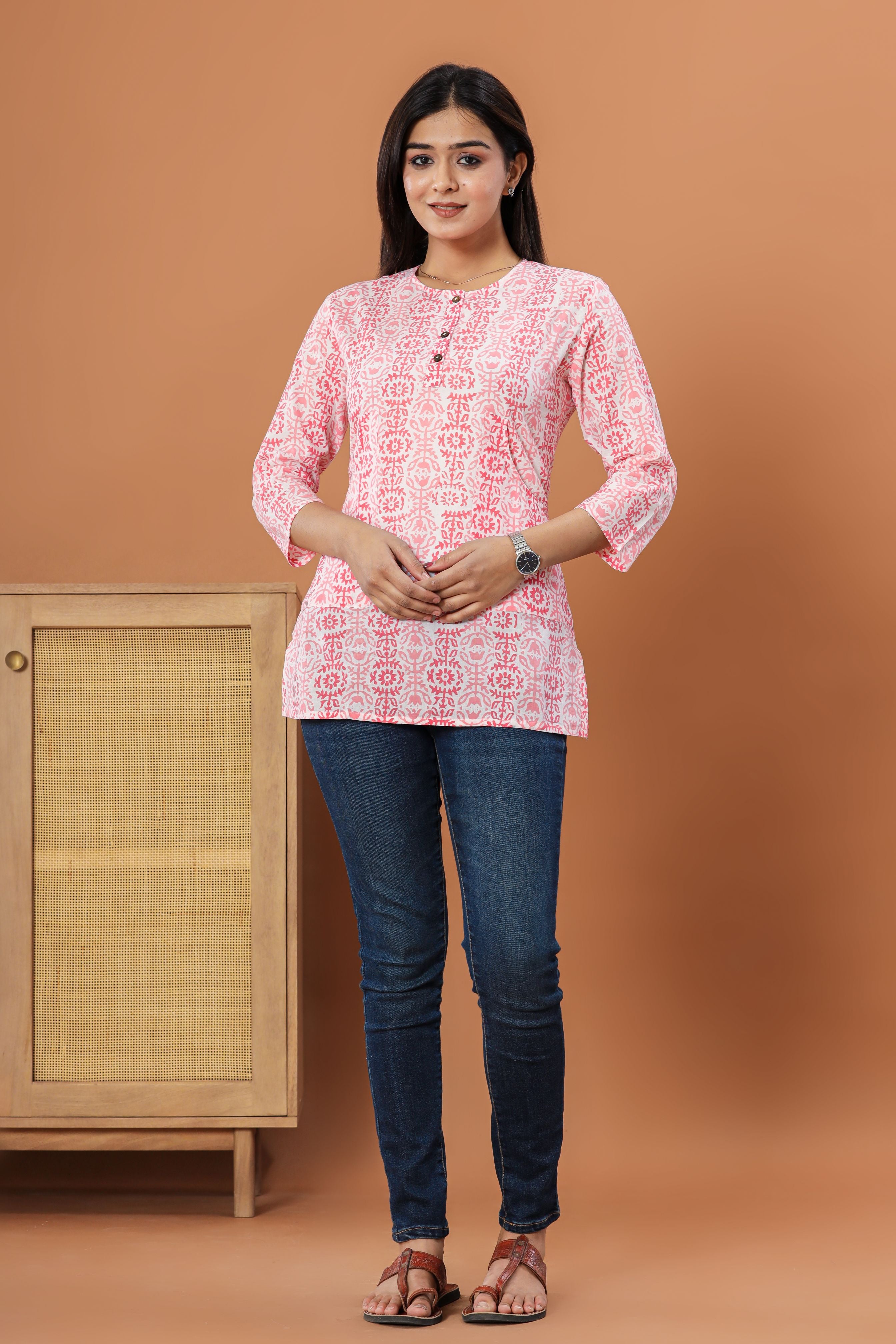 Pink Bel Lounge Womens Hand Block Printed Tops