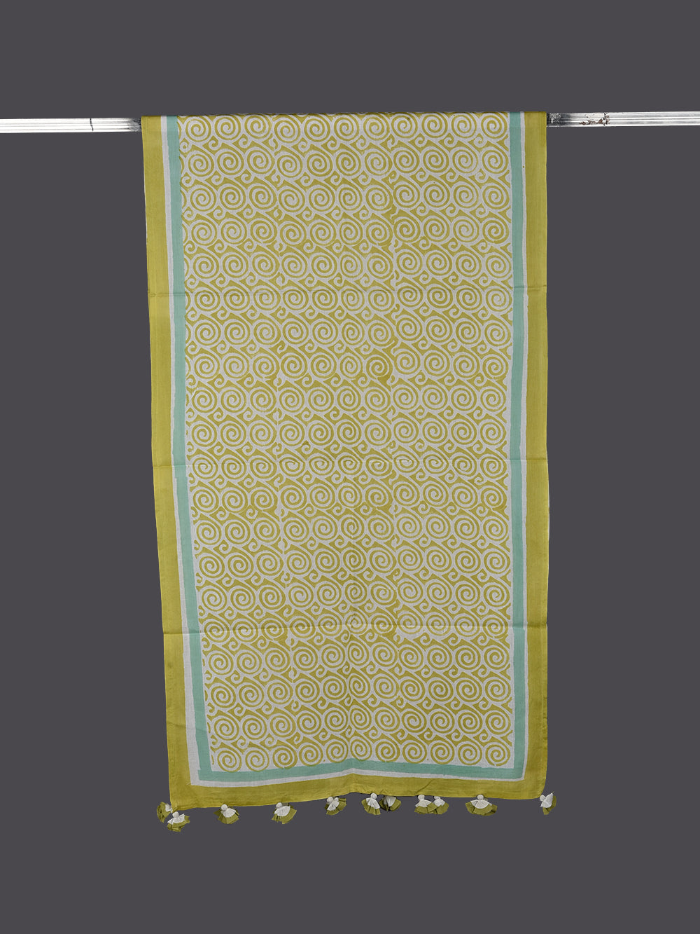 Green Sanganeri Spirals Cotton Voile Block Printed Stole