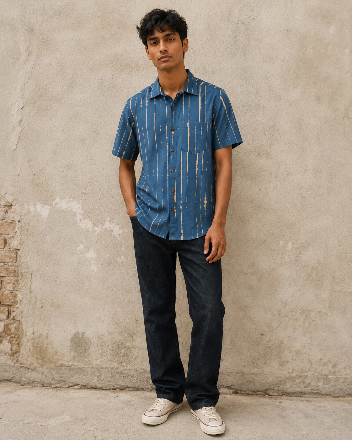 Indigo Tie & Dye Cotton Mens Half Sleeve Shirts