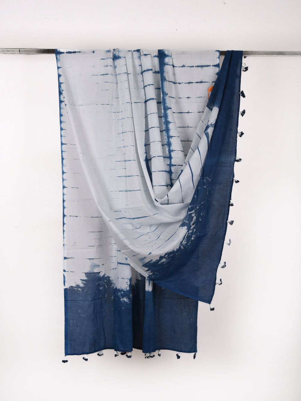 Indigo Tie & Dye Voile Cotton Dupatta with Tassels