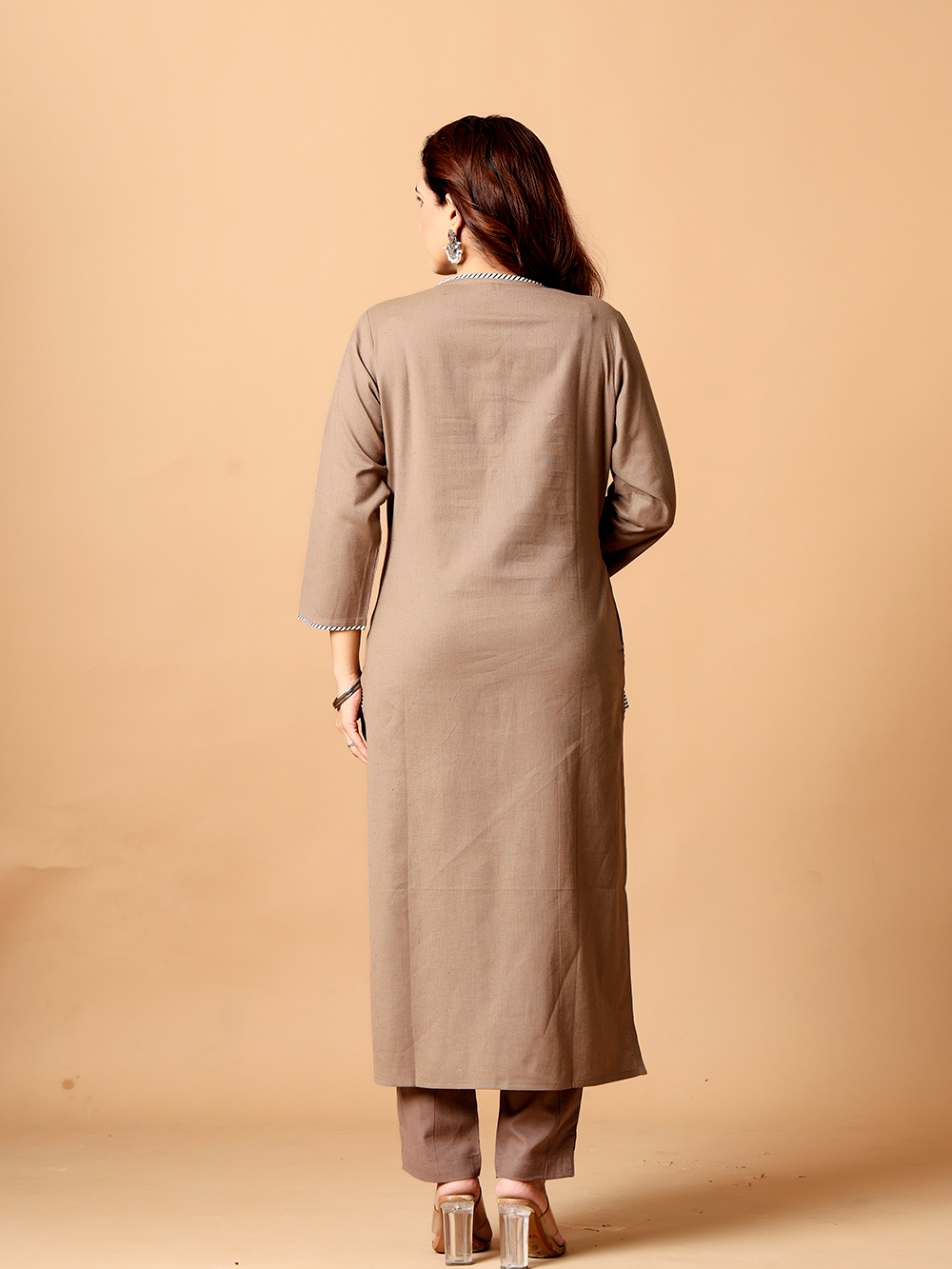 Brownish Grey Cotton flax Rozaana Kurta