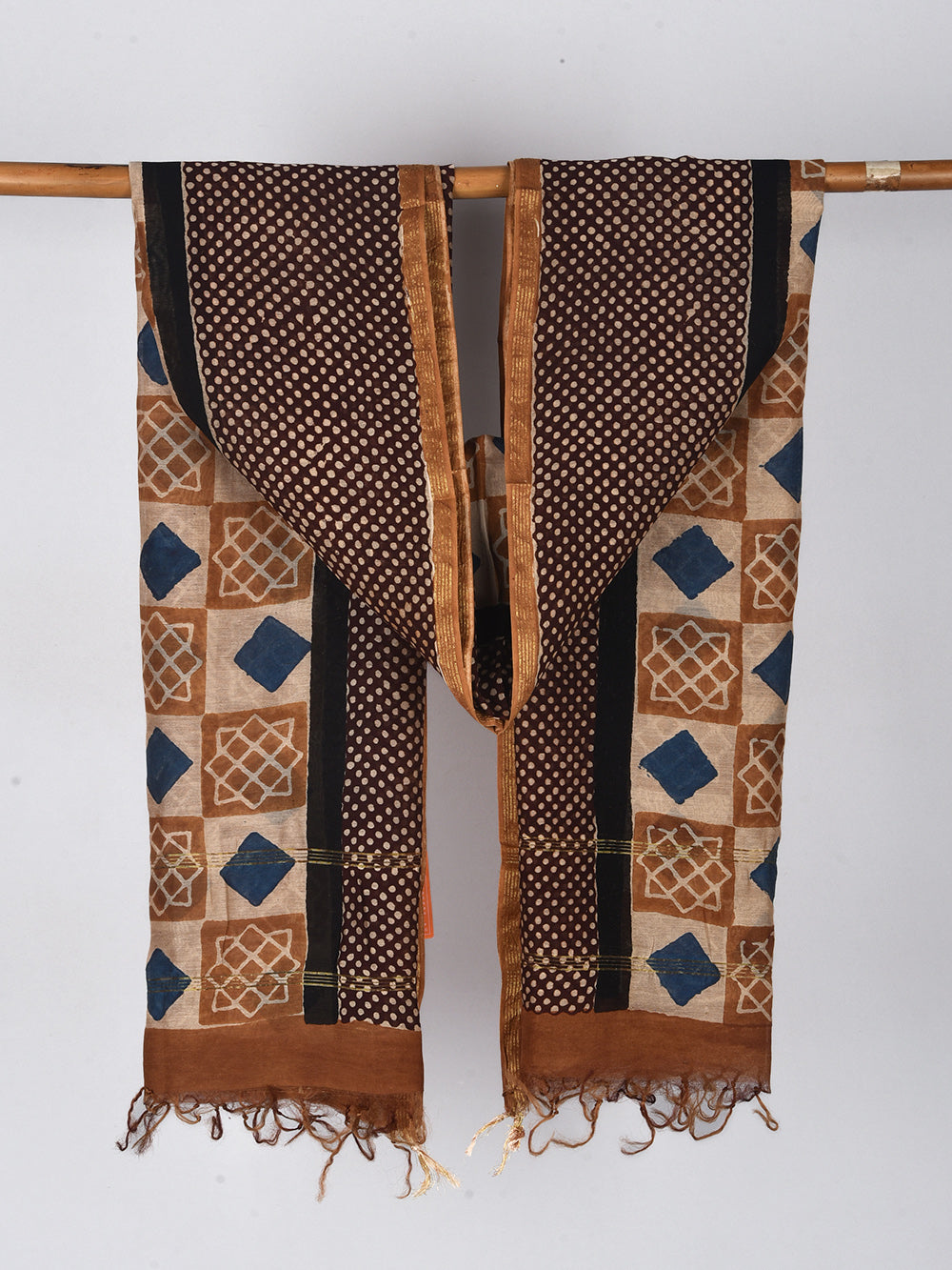 Traditional Diamond Hand Block Printed Silk Cotton Chanderi Dupatta