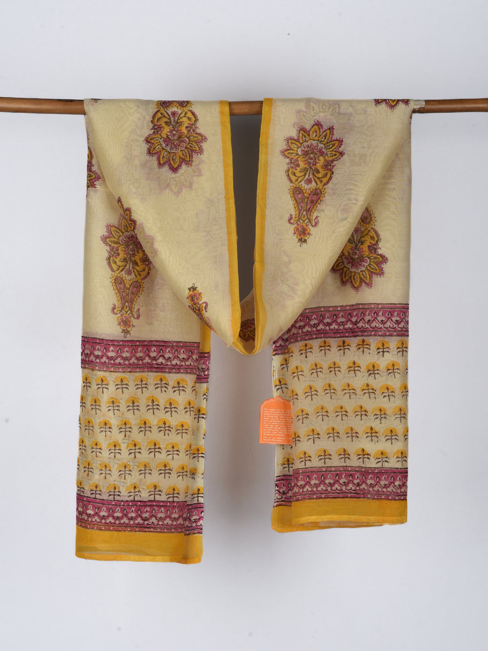 Mughal Boota Hand Block Printed Mono Cotton Chanderi Dupatta