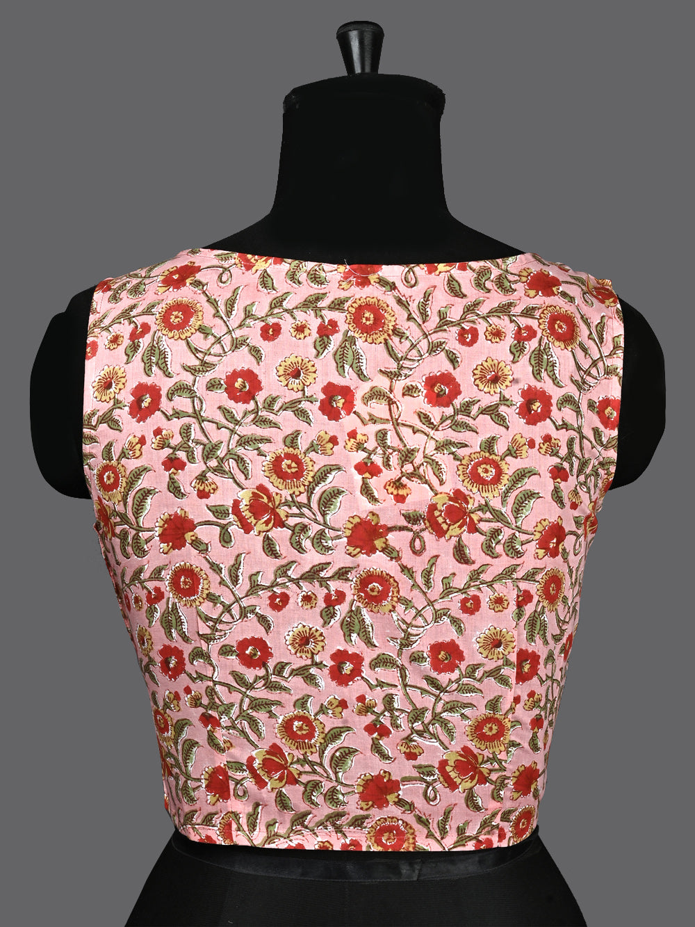 Gulaabi Chaman Sleeveless Hand Block Printed Cotton Blouse