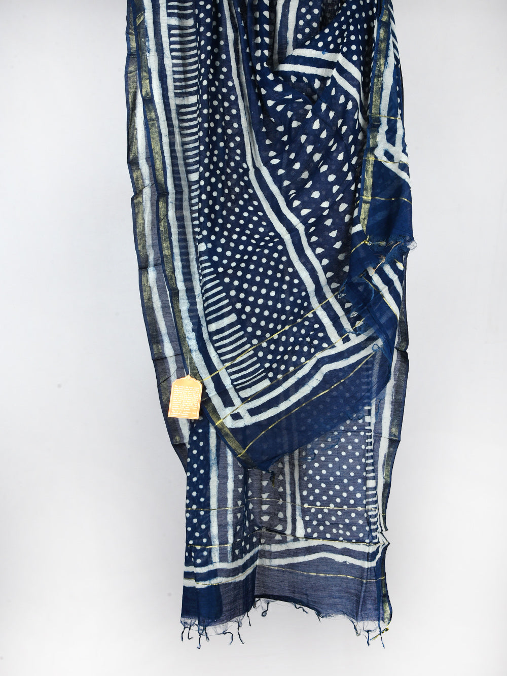 Indigo Nanhe Aakaar Hand Block Printed Silk Cotton Chanderi Dupatta