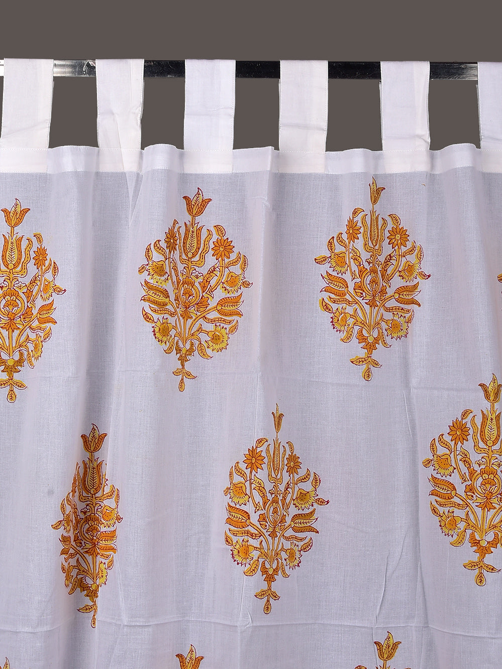 Hand Block Printed Yellow Mughal Boota Cotton Curtain Set