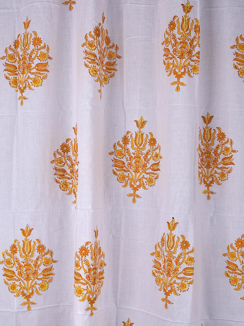 Hand Block Printed Yellow Mughal Boota Cotton Curtain Set