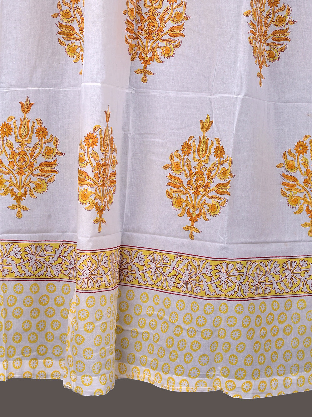 Hand Block Printed Yellow Mughal Boota Cotton Curtain Set