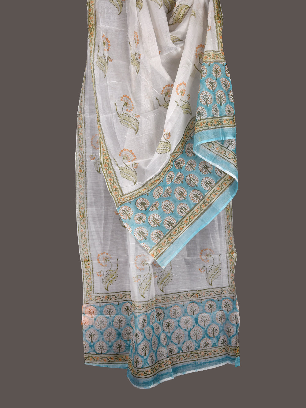 Mughal Boota Hand Block Printed Silk Cotton Chanderi Dupatta