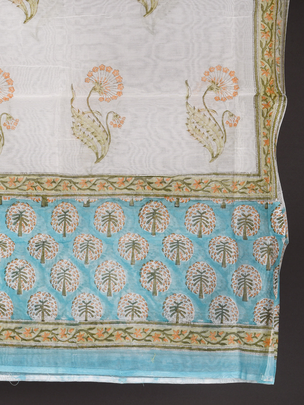 Mughal Boota Hand Block Printed Silk Cotton Chanderi Dupatta