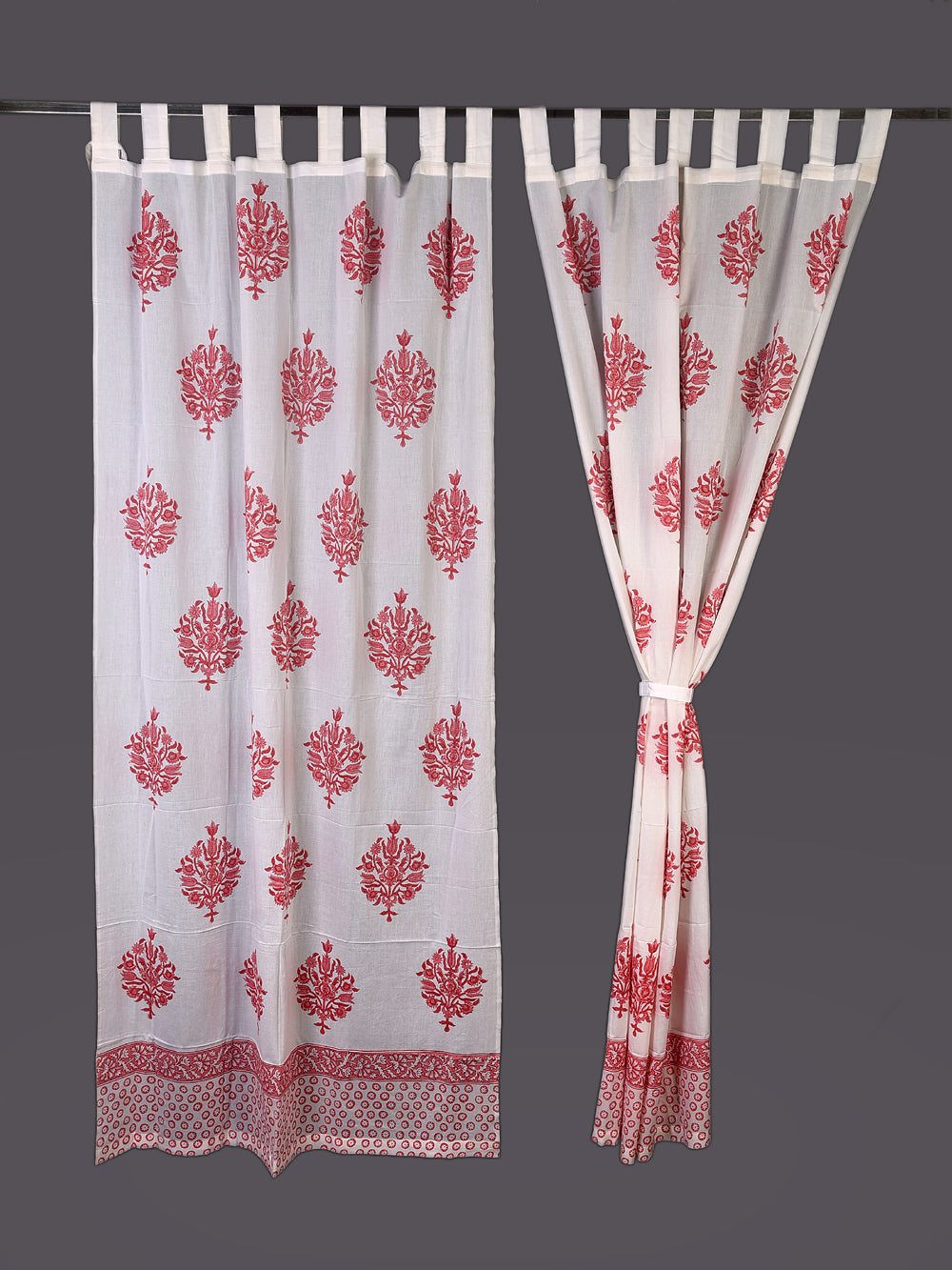 Hand Block Printed Pink Mughal Boota Cotton Curtain Set