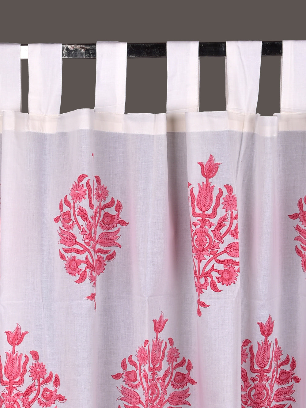 Hand Block Printed Pink Mughal Boota Cotton Curtain Set