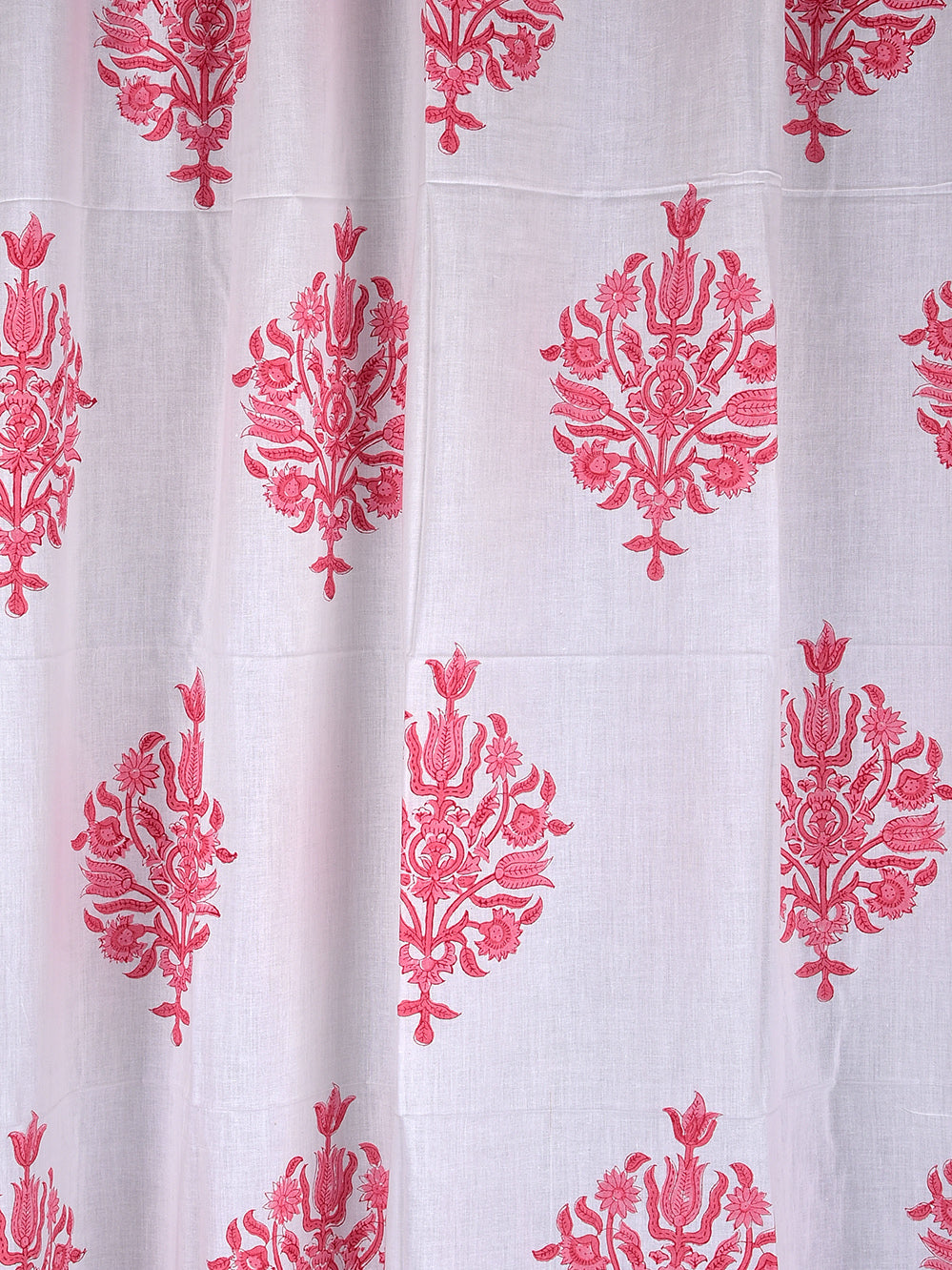 Hand Block Printed Pink Mughal Boota Cotton Curtain Set