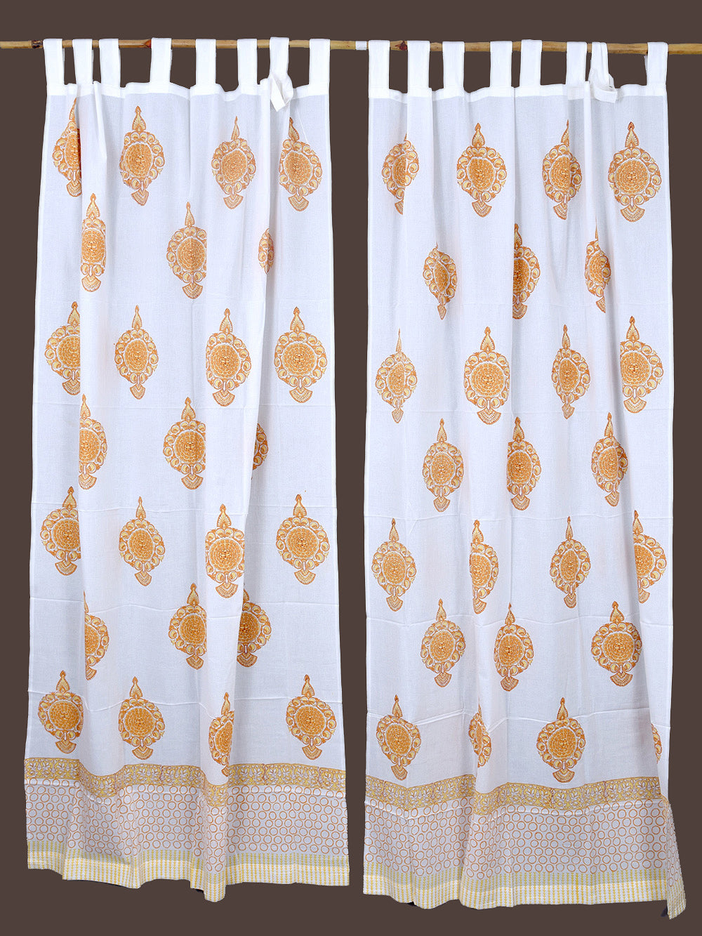 Hand Block Printed Yellow Butta Cotton Curtain Set