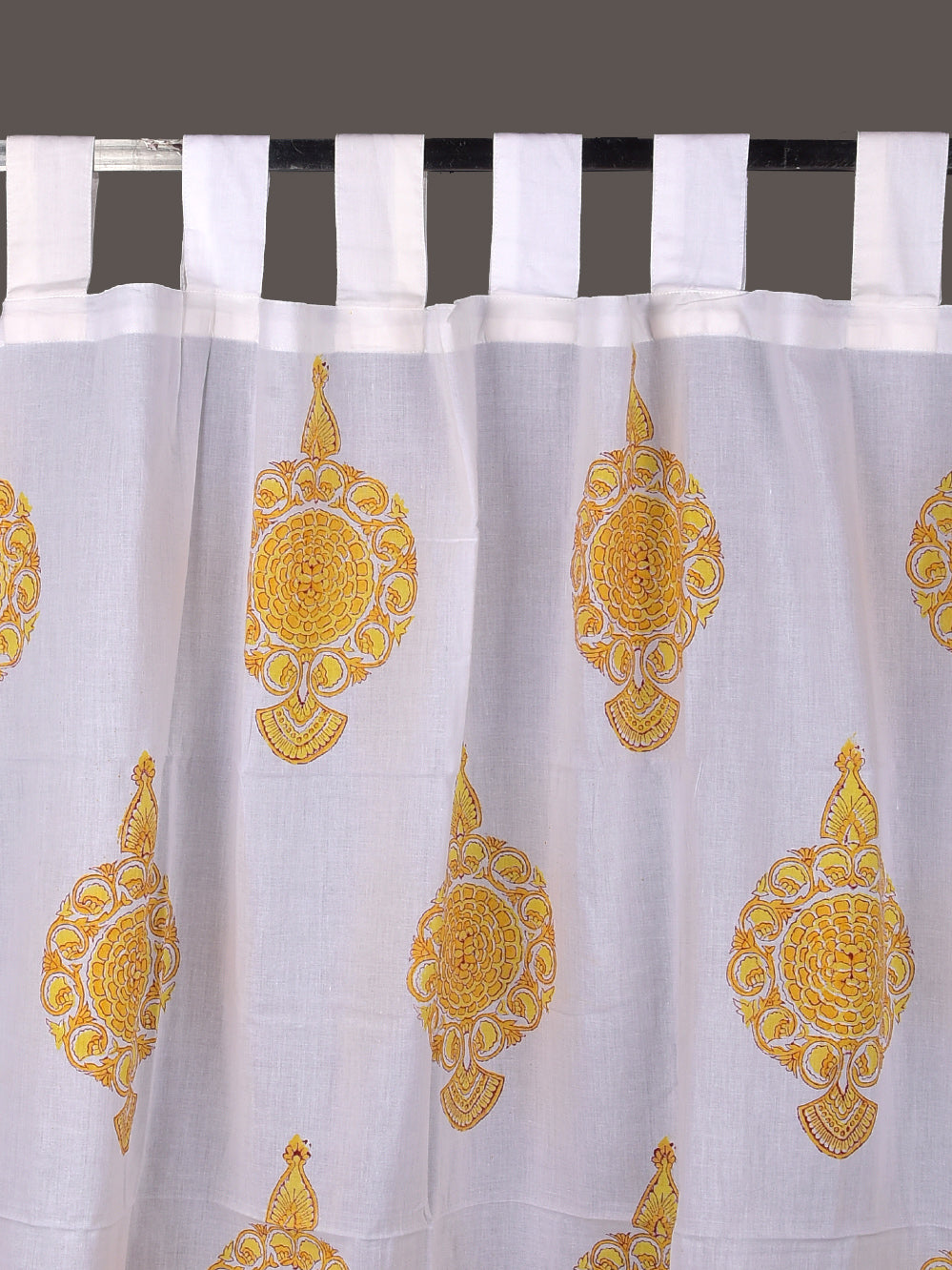 Hand Block Printed Yellow Butta Cotton Curtain Set