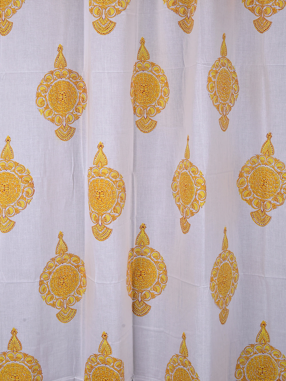 Hand Block Printed Yellow Butta Cotton Curtain Set