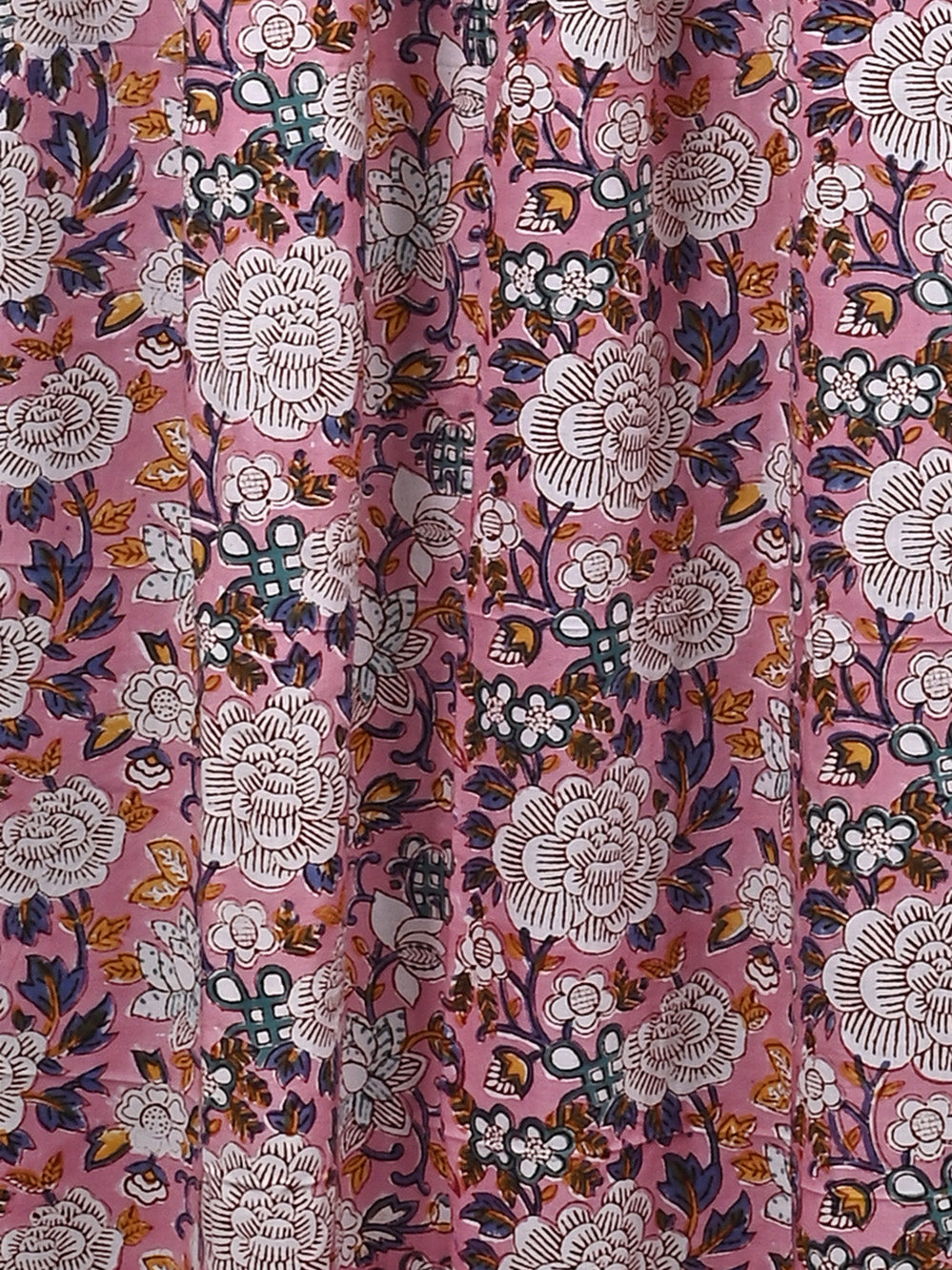 Hand Block Printed Pink Chintz Cotton Curtain Set