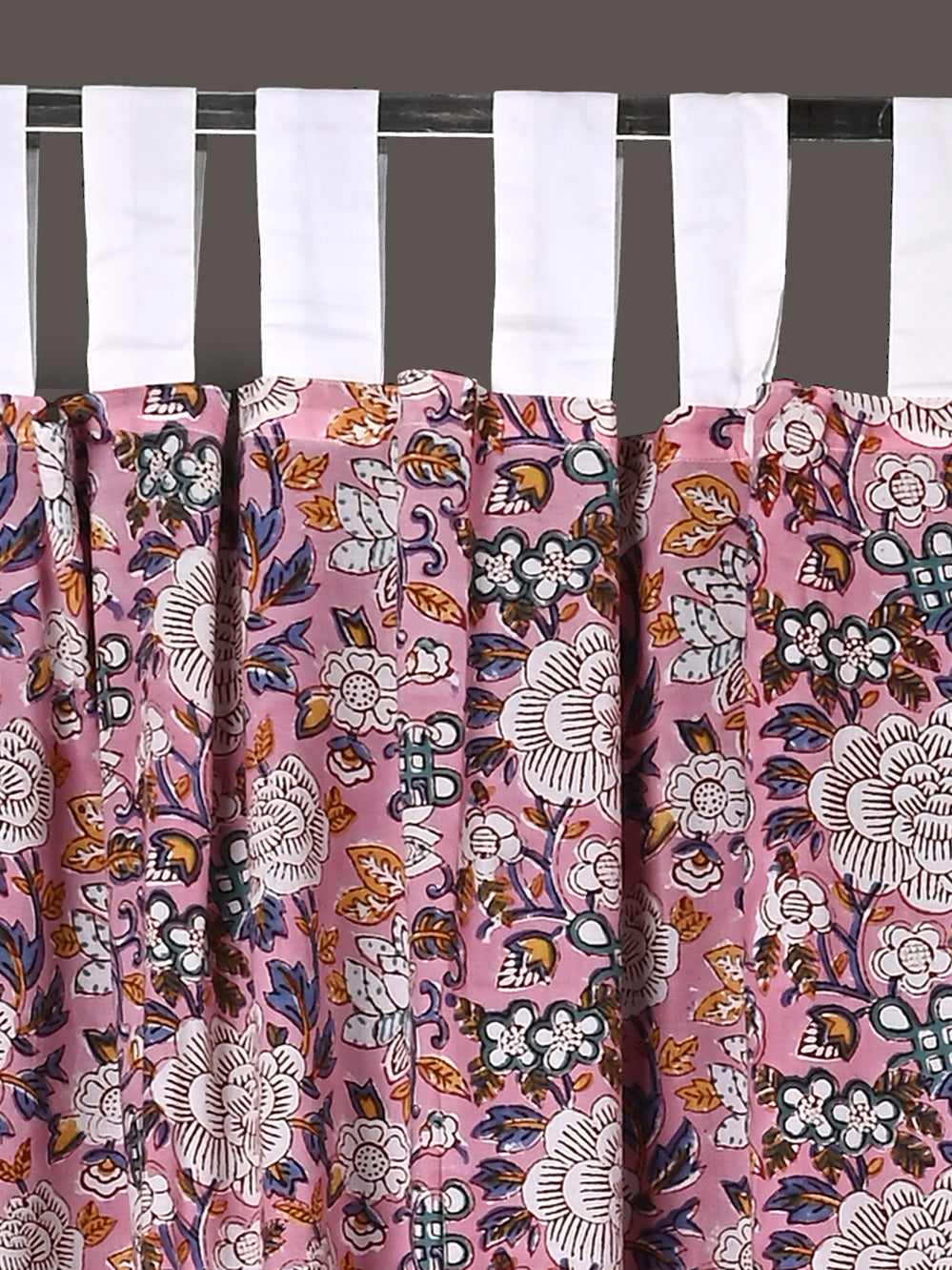 Hand Block Printed Pink Chintz Cotton Curtain Set