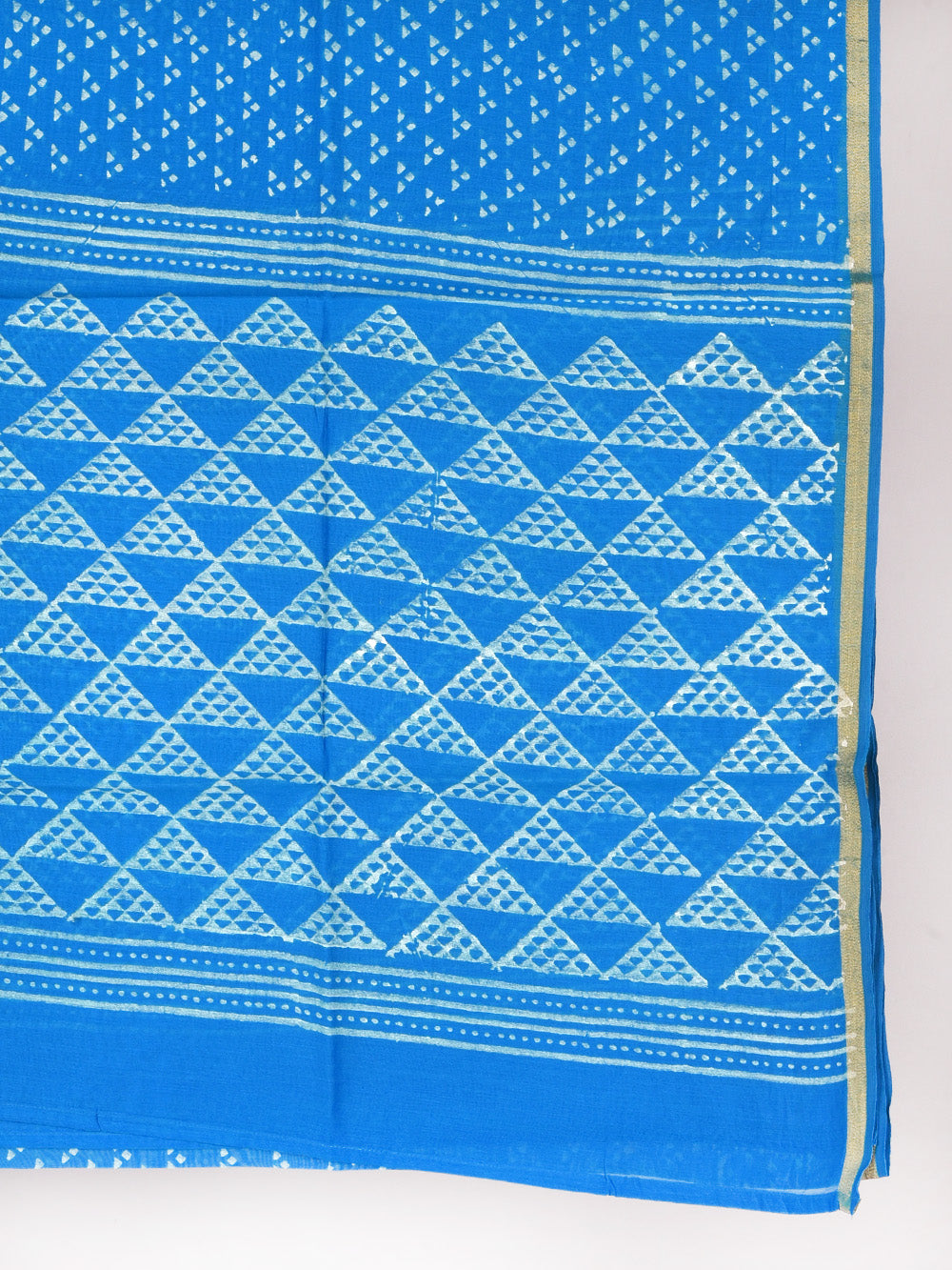 Blue Tri-Bindu Hand Block Printed Mono Chanderi Dupatta