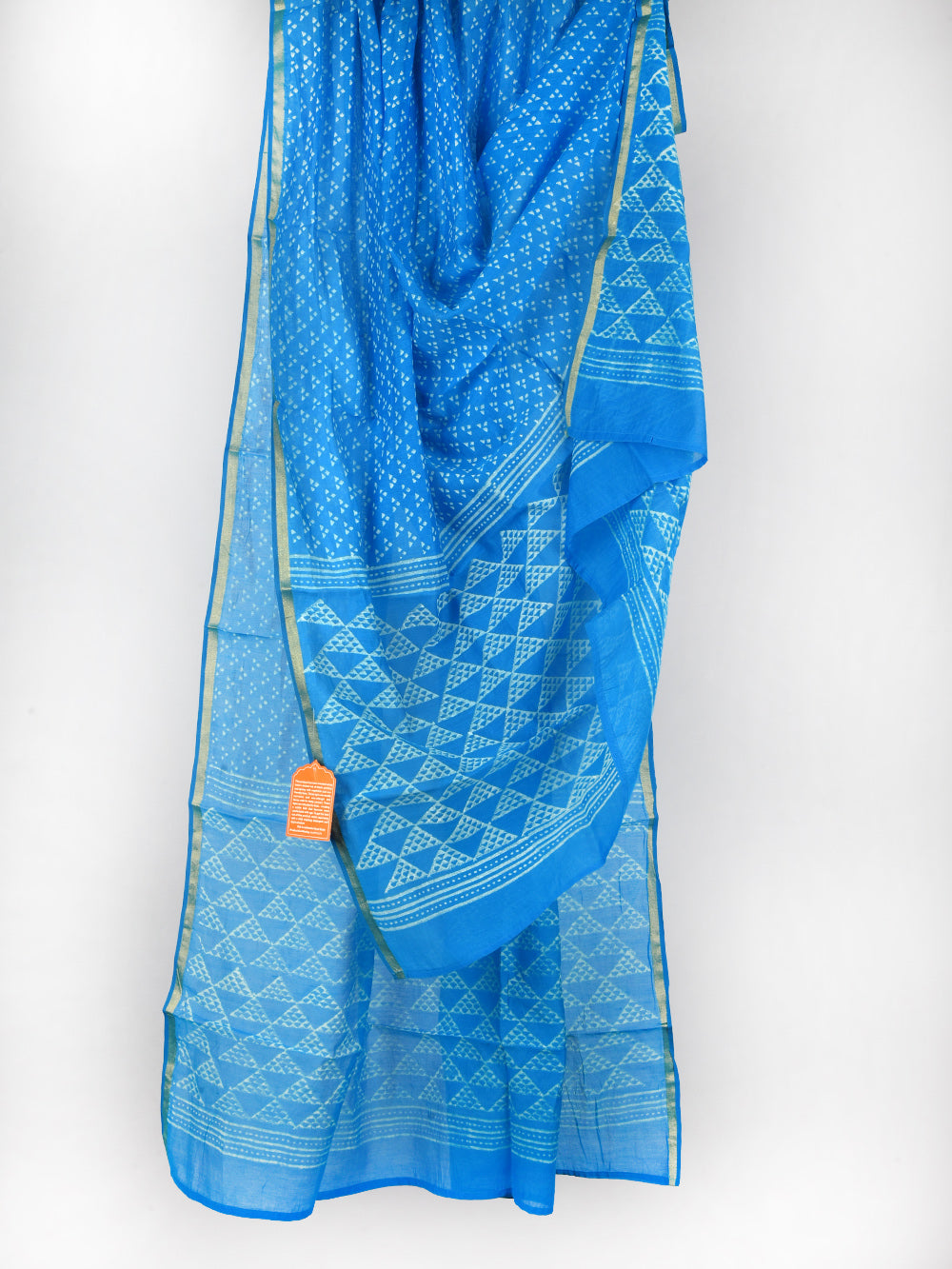 Blue Tri-Bindu Hand Block Printed Mono Chanderi Dupatta