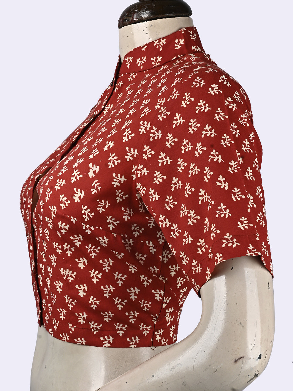 Red Traditional Tendril Booti Prints Hand Block Printed Cotton Blouse