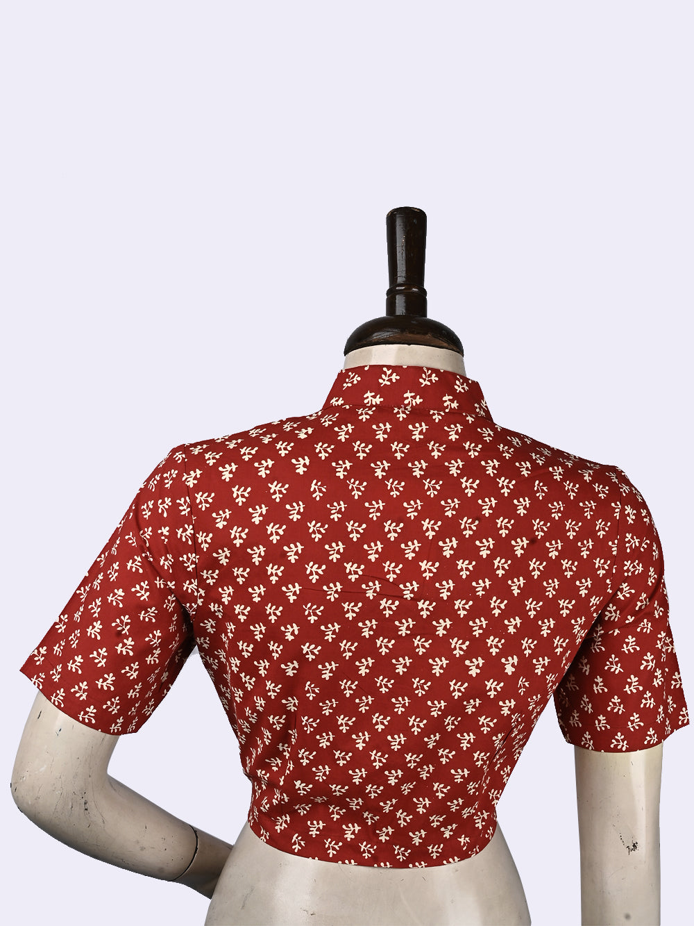 Red Traditional Tendril Booti Prints Hand Block Printed Cotton Blouse