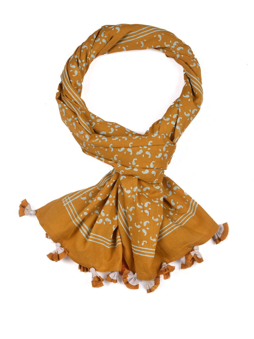 Yellow Small Kairi Cotton Voile Block Printed Stole