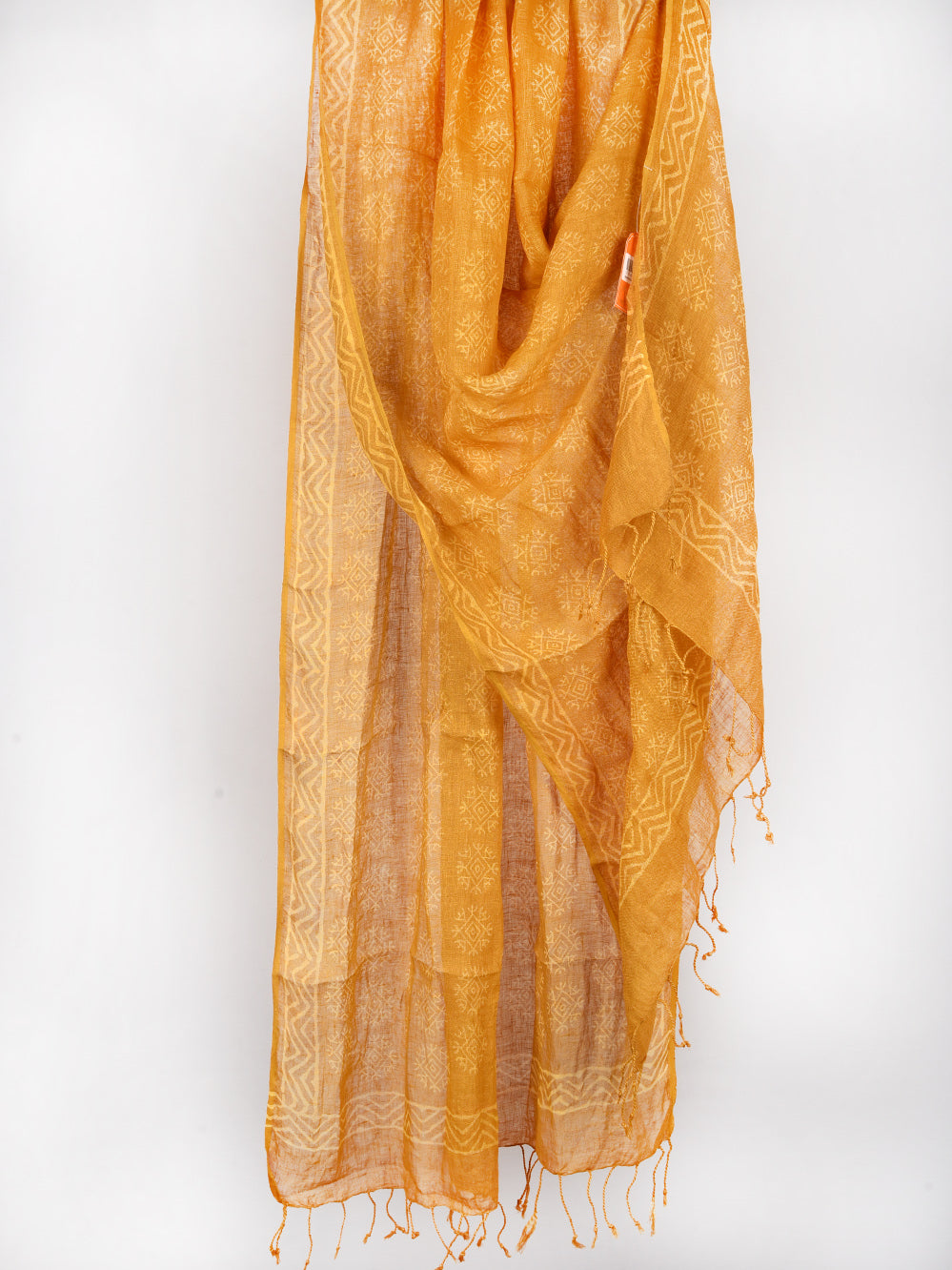 Yellow Abstract Flower Hand Printed Pure Linen Dupatta