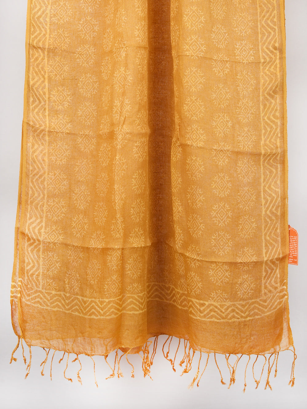 Yellow Abstract Flower Hand Printed Pure Linen Dupatta