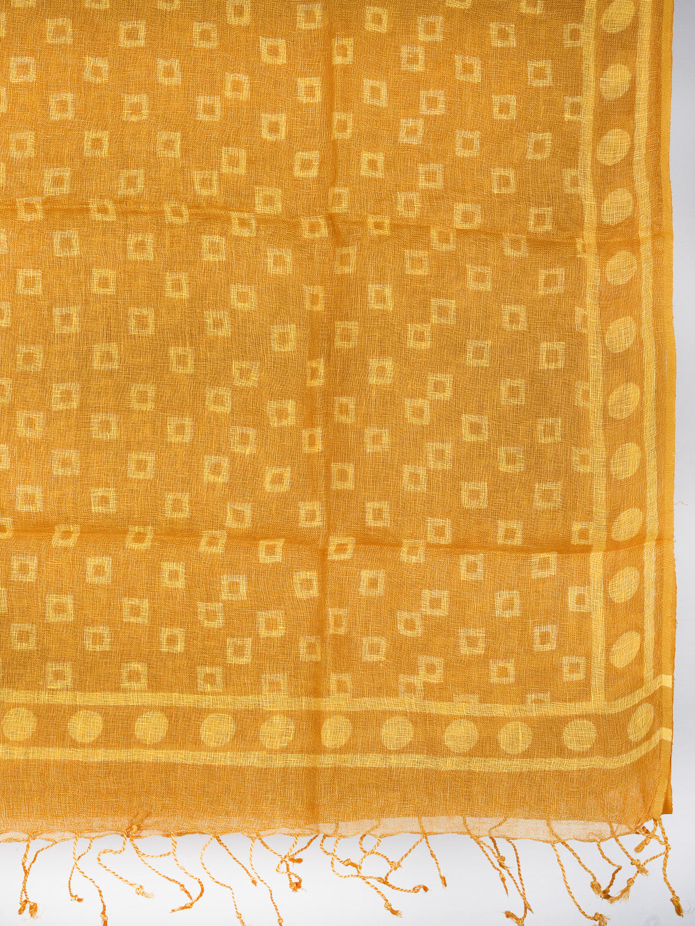 Yellow Chowk Hand Printed Pure Linen Dupatta