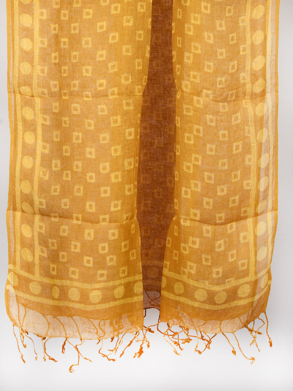 Yellow Chowk Hand Printed Pure Linen Dupatta