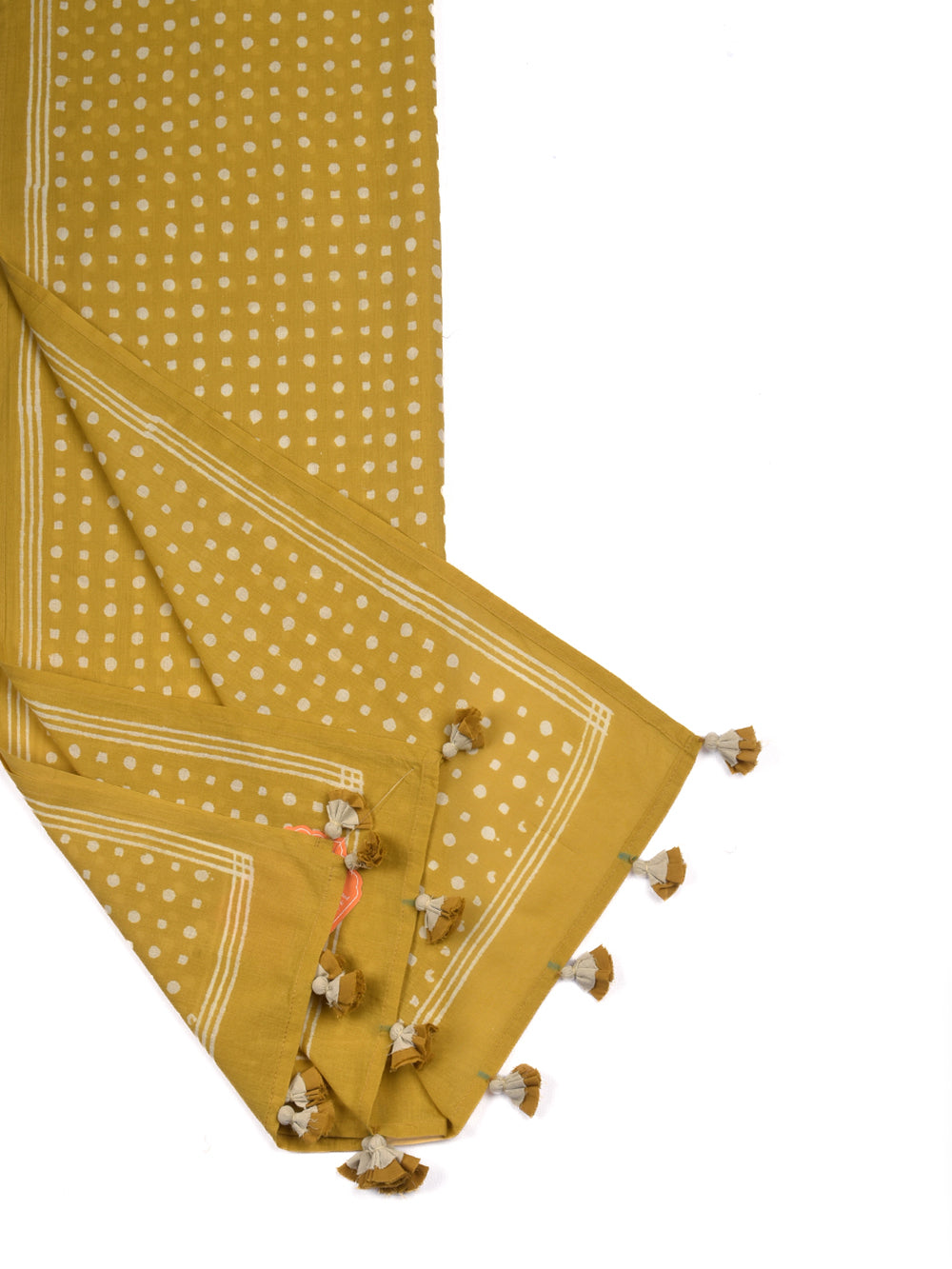 Yellow Polka Dots Cotton Voile Block Printed Stole