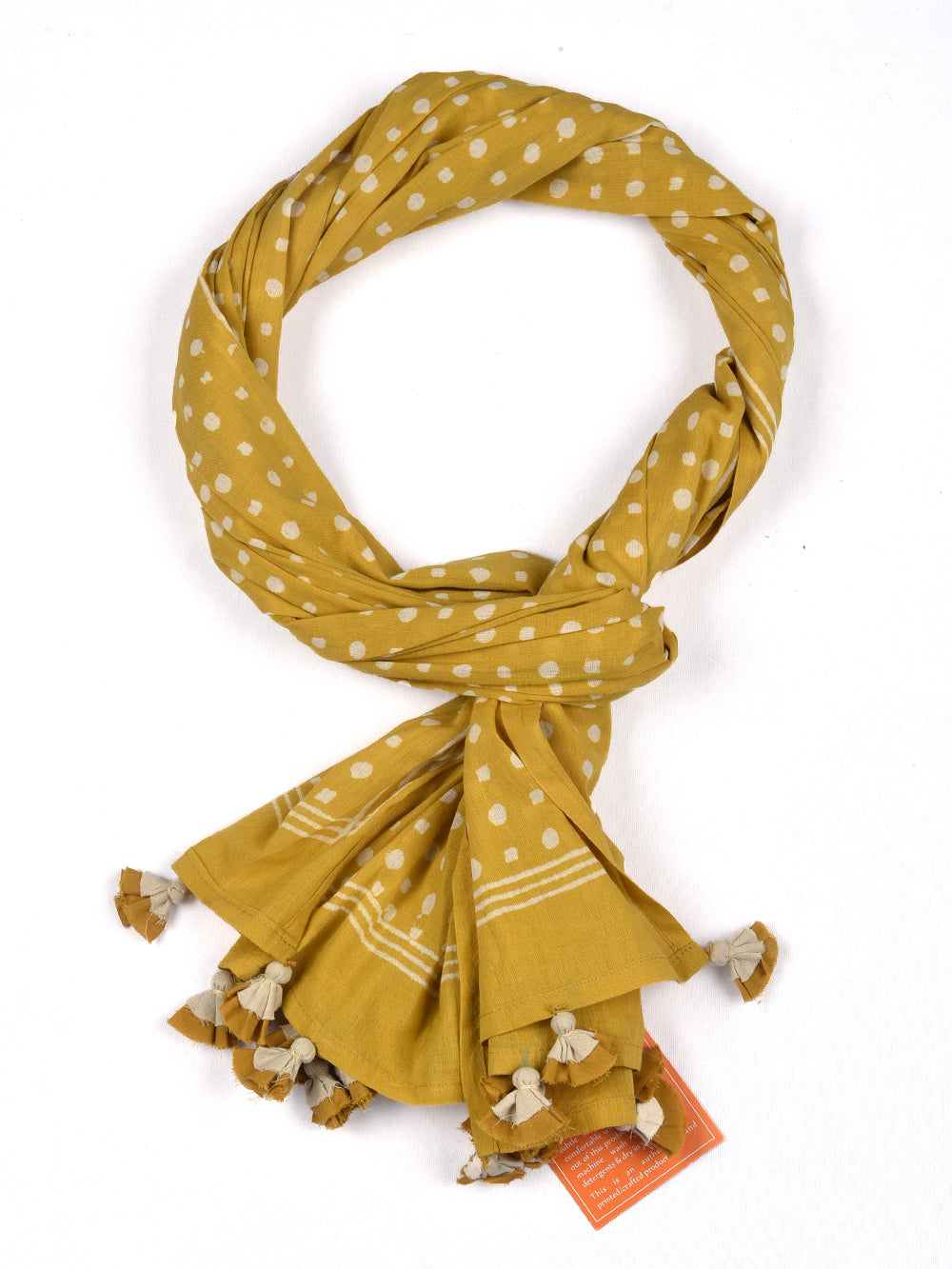 Yellow Polka Dots Cotton Voile Block Printed Stole