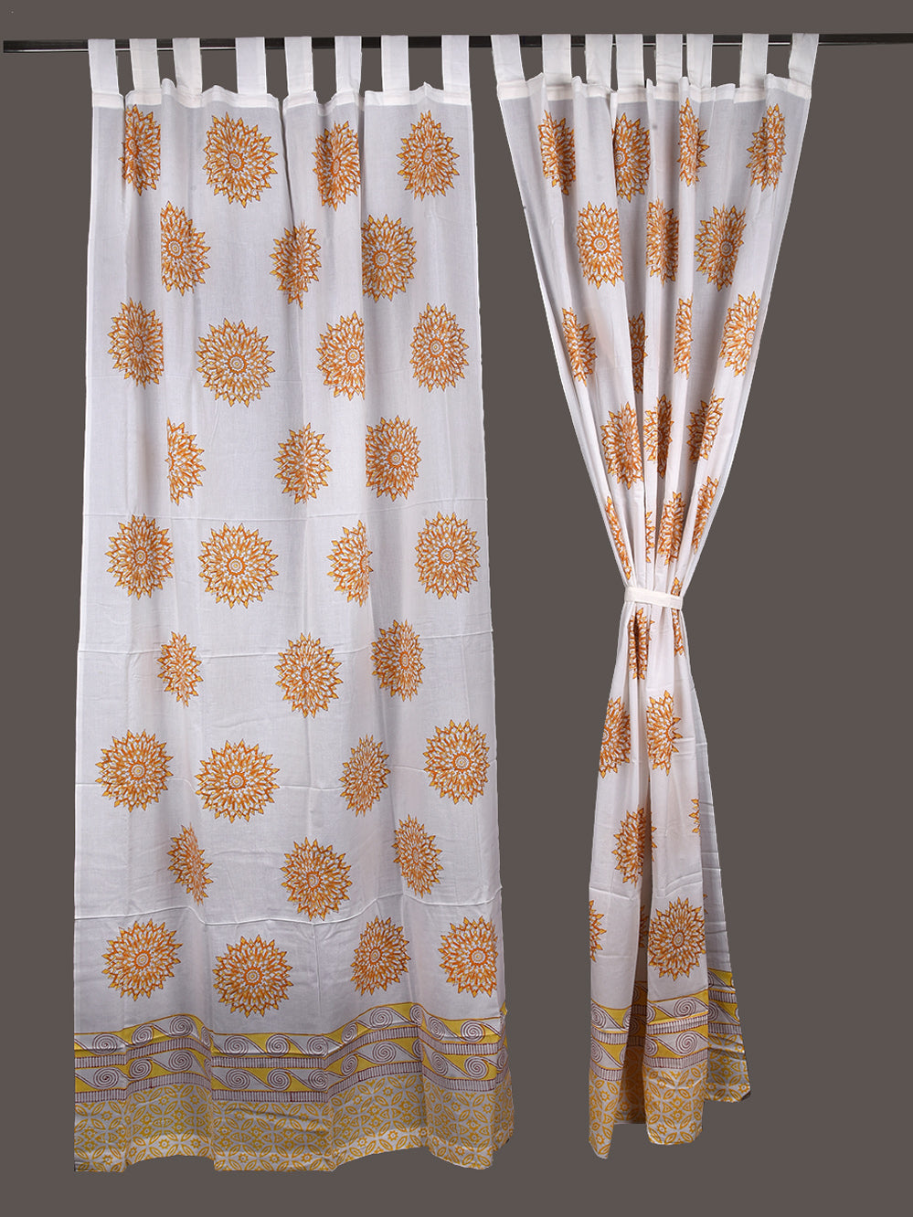 Hand Block Printed Yellow Mandala Cotton Curtain Set