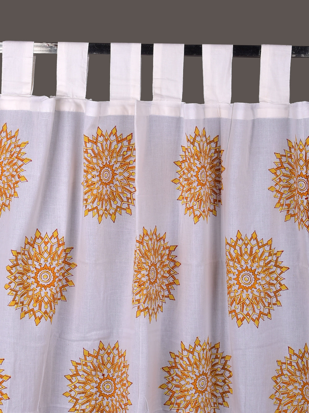 Hand Block Printed Yellow Mandala Cotton Curtain Set